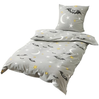 Kinderbettwäsche »JACK by Bierbaum Kinder Biber Fledermaus Bettwäsche 2 tlg. 135x200cm«, JACK, Biber, 2 teilig, Kinder-Bettwäsche mit tollem Motiv, Sterne, Mond, Grau, weiche Qualität grau