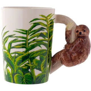 Faultier Tasse mit 3D Faultier am Henkel weiß, Bedruckt, 100% Keramik, in Geschenkverpackung.