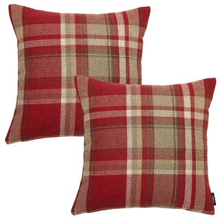 McAlister Textiles Heritage | 2er Pack Sofakissen mit Füllung im Karierten Tartan Muster | 43 x 43 cm in Rot | Deko-Kissen im zeitlosen Karomuster für Ihr Heim