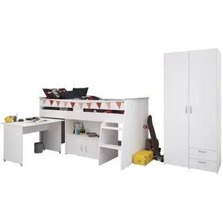 Parisot Meuble Kinderzimmer, Weiß, Kunststoff, Nachbildung, Uni, 2 Schubladen, Rollen, 115x185x204 cm, Kinderzimmer & Jugendzimmer, Jugendmöbel, Komplette Kinderzimmer & Jugendzimmer