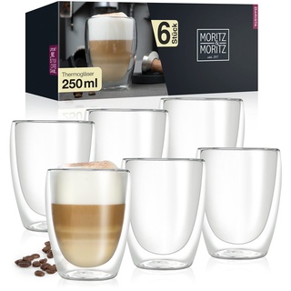 Moritz & Moritz Barista Torino 6 x 250 ml Cappuccino Gläser Doppelwandig – Doppelwandige Gläser für Kaffee, Tee oder Dessert - Spülmaschinengeeignet