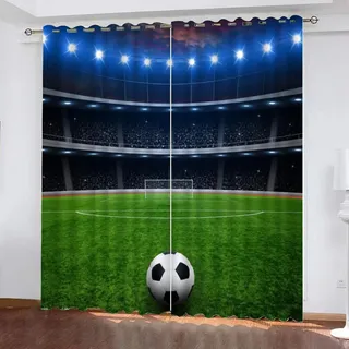 DICOINB Vorhang Blickdicht Ösen Motiv Fußball Moderne 3D Gardinen Blickdicht 2Er Set Kurz Für Wohnzimmer Schlafzimmer Kinderzimmer,160X200Cm(Hxb)/160X100Cm*2,C19