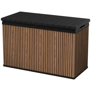 Keter Gartenbox Darwin Signature, 667 Liter, Braun, Deckel bis 300kg belastbar, Aufbewahrungsbox in moderner Lamellen-Holzoptik braun