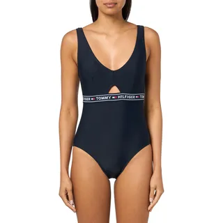 Tommy Hilfiger Damen Keyhole Logo Tape One Piece Swimsuit Badeanzug, Kapitän des Himmels (Sky Captain), S - S