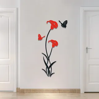 HNVNER Wandtattoo Blume 3D DIY Wandaufkleber für Wohnzimmer Wandsticker für Schlafzimmer Wanddeko für Sofa Hintergrund TV Wand Hintergrund(59 x 31 in, Rot)