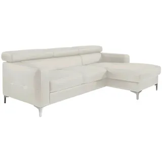 Livetastic Ecksofa, Weiß, Metall, Echtleder, Rindleder, 4-Sitzer, Ottomane rechts, L-Form, 226x169 cm, Made in EU, seitenverkehrt erhältlich, Armteil links, rechts, Wohnzimmer, Sofas & Couches, Wohnlandschaften, Ecksofas