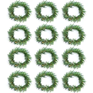 Serviettenringe-Set mit 12 Stück, Weihnachts-Serviettenringe, Nadeln, Kranz, Kleine Künstliche Tannennadeln, Kranz, Kerzenringe für Bankett-Tischdekorationen(#1)