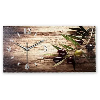 Kreative Feder Wanduhr Designer-Wanduhr aus Stein (Schiefer) mit flüsterleisem Uhrwerk (ohne Ticken; außergewöhnlich & modern; Größe ca. 50x25cm) braun