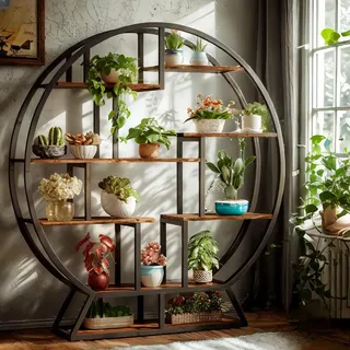 Estiliza Industrielles rundes Bücherregal, 5-stöckiges Metallregal, 150 x 30 x 160 cm, moderner, platzsparender Buch-Organizer für Wohnzimmer, Büro, Zuhause
