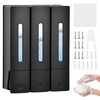 Seifenspender Wandbefestigung 400ml, Duschgelspender für Dusche Ohne Bohren, Shampoo und Conditioner Spender, Waschmittel Spender Wandmontage für Hotel Zuhaus Badezimmer Hotel, Schwarz (3 Kammern)