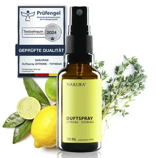 NAKURA® Bio Duftspray, Raumspray, Lufterfrischer ZITRONE - THYMIAN Bio 30 ml - natürliches Bio Air Spray aus reinen ätherischen Ölen - Raumduft ohne Chemie