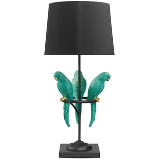 Riess Ambiente Design Tischlampe WILDLIFE 75cm schwarz türkis rund Papagei Skulpturen mit Marmor-Fuß Nachttischlampe Beistelllampe