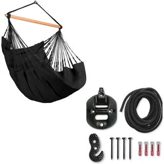 LA SIESTA®- Habana Hängesessel Comfort Size + Befestigungsset für Entspannung & Stil: 360° Drehgelenk, hochwertiges Bambusholz - GOTS-zertifizierte Baumwolle (Onyx)