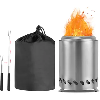 CAMPORG Mini Feuerschale für den Garten, Rauchfreie Feuerschalen, Tischkamin Outdoor, Feuerkorb Klein Ideal für BBQ Pellets Holz, 14cm ⊘ * 20cm H, Silber