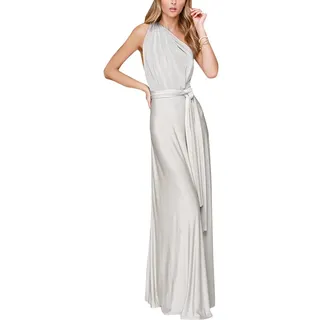 OBEEII Damen Kleider Multi-tragen Ärmelloses Langes Kleid Sexy Enges Multi Way Bandage Dress Frauen Abendkleider für Festlich Hochzeit Cocktail Party Prom Hellgrau M - M