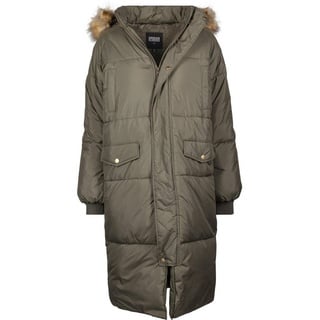 URBAN CLASSICS Winterjacke Urban Classics Damen Ladies Oversize Faux Fur Puffer Coat (1-St) beige|grün XS