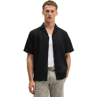 Marc O'Polo Kurzarmhemd "aus reinem Leinen", Herren, Gr. XL, Normalgrößen, schwarz, Obermaterial: 100% Leinen, unifarben, regular fit normal, normaler Saum, Hemden