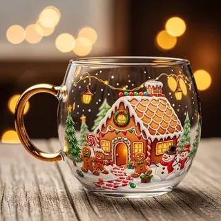 Weihnachtsgeschenke Für Frauen, Niedliche Kaffeetassen, Glastassen, Espressotassen Mit Henkel, Weihnachtssocken Als Geschenk Für Mama, Freundinnen, Oma, Weihnachtsdekoration (weihnachtshütte)