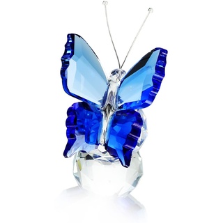 H&D Kristall Fliegend Schmetterling mit Glas Base Figurensammlung Schnitt Glas Ornament Statue Tier Sammler Briefbeschwerer Blau