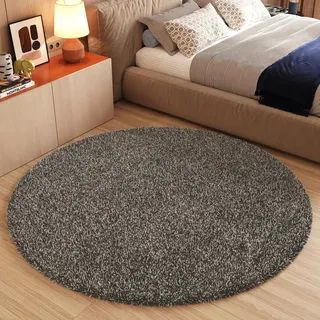 TAPISO Essence Teppich Rund Grau Dunkelgrau Hochflor Langflor Shaggy Einfarbig Flauschig Schlafzimmer Wohnzimmer Kinderzimmer ÖKO-TEX 240 x 240 cm