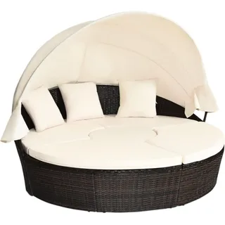 KOMFOTTEU Sonneninsel Polyrattan, mit faltbarem Dach,192 x 177 x 146 cm beige|weiß