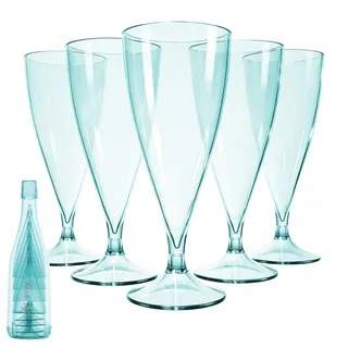 Cozary 5 Stück Sektgläser Plastik mit 1 Tassenhülle, 155ml Sektgläser Kunststoff Mehrweg, Abnehmbar, Plastik Cocktailgläser, für Sektempfang, Hochzeit, Geburtstag, Picknick, Party - Blau