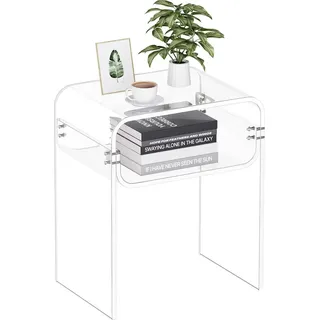 Vevor Acryltisch Beistelltisch 2-stufiger durchsichtiger Nachttisch mit Ablage, moderner rechteckiger Acryltisch, dicker Nachttisch für Schlafzimmer Wohnzimmer Arbeitszimmer, 30 x 40 x 50 cm