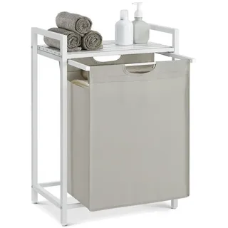 VASAGLE Wäschekorb Wäschesammler mit Ablage, Wäschesack abnehmbar, 65 L, 50 x 33 x 72 cm, Wäschebox, Metallrahmen, weiß weiß