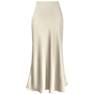 HHB18I Seiden-Maxirock für Damen, zierlicher Sommer, Satin, Seide, hohe Taille, Rüschen, A-Linie, lang, Maxirock, Tulpen, Satin-Rock für Strandkleidung, Abendparty, Abschlussball, Empfang, Urlaub, - S