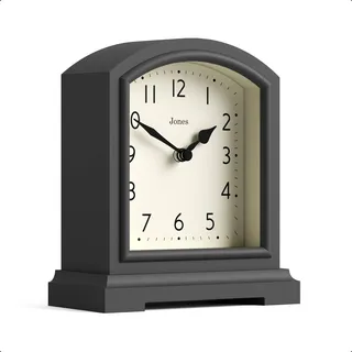 JONES CLOCKS® Tavern Kaminuhr | Modernes Bogen-Design | Dunkelgrau | Zeitgenössischer klassischer Stil für Schreibtisch, Tisch, Regal oder Nachttisch