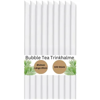 DeinPack Bubble Tea Mehrweg Trinkhalme 100 Stück – Transparente Strohhalme 20 cm x Ø12 mm aus PP – Abgeschrägte Spitze zum Anstechen – Wiederverwendbare Boba & Smoothie Trinkhalme