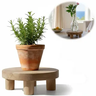 LS-LebenStil Blumenständer Pflanzenhocker Teak Holz 20x7cm Rund Mini Tisch Deko Tablett (Design Deko Hocker Teak Holz 20x7cm Mini Tisch rustikales Tischchen, 1 St., Braun 4 Füße kleiner Pflanzenständer Pflanzentisch Holzhocker Deko), FSC zertifiziert braun Ø 20.00 cm x 20.00 cm x 7.00 cm x 20.00 cm
