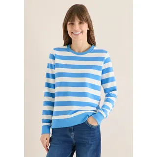 Sweatshirt CECIL, Damen, Gr. XXL (46), blau (fountain blau), Web, 65% Baumwolle, 35% Polyester, gestreift, comfort fit, Rundhals, Rippbündchen, Sweatshirts Sweatshirt, Rundhalsausschnitt