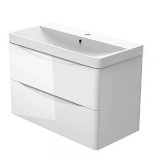duschspa Waschtisch 50/60/80/100/120 cm Waschbecken mit Unterschrank (Smiley), Hochglanz Weiß/Dunklegrau weiß 61 cm x 54 cm x 35 cm