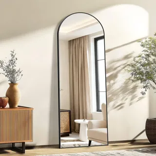 KOCUUY Bogen Standspiegel, 165 x 60 cm Großer Gewölbter Ganzkörperspiegel, Groß Wandspiegel mit Schwarz Aluminium Rahmen, Hängend, Stehend, Kippbar, für Wohnzimmer, Schlafzimmer und Flure