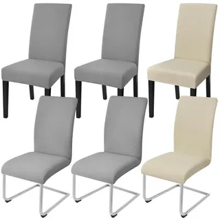 LuxusKollektion Stuhlbezug Stuhlhussen Stuhlbezug Freischwinger 4 Hellgrau+2 Beige 6er set