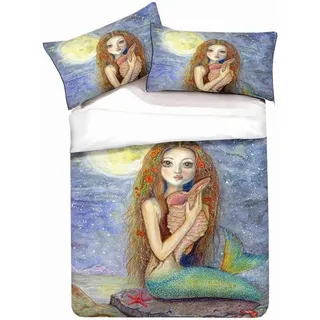Famanu Bettwäsche Set - Buntes Meerjungfrauen-Motiv - 172x218cm
