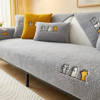 LINTRY Fuzzy Couchbezug aus Sherpa-Fleece, Sofa-Schonbezug, Kunstfell, Plüsch, Sektions-Couchbezug, superweich, warm, rutschfeste Couchüberzüge für Hunde, Haustiere, Kinder, Grau, 110 x 240 cm