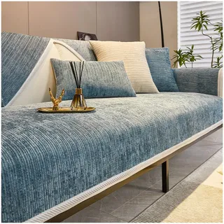 Tauzveok Sofaschoner rutschfest, Chenille Sofabezug, Sofadecken Für Sitzfläche, Für L Form/U Form/Ecksofa 3 2 1 4 Sitzer Sofahusse,Blau,70 * 180cm