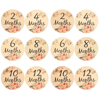 NUOBESTY Dekorative Hölzerne Monatsscheiben Runde Meilensteinkarten mit Doppelseitigem Design 12 Stück für Babyzimmer Dekor und Shower Geschenk