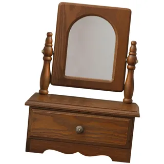 Pugermering Schminkspiegel Aus Holz, 360° Drehbar, Retro Stil, mit Schublade, Ideal Als Tischaufsatz Fürs Badezimmer, Mädchen