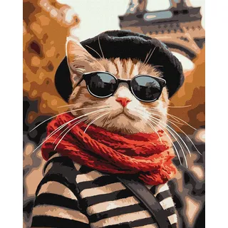 IDEYKA Malen nach Zahlen - Ein Flauschi in Paris ©art_selena_ua Malen nach Zahlen für Erwachsene, einfaches Acryl-Malen nach Zahlen für Erwachsene, mit rahmen, DIY als Geschenk, 40x50 cm