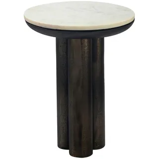 FineBuy Beistelltisch 36cm mit Marmor Platte weiß Wohnzimmertisch Couchtisch Metall Rund