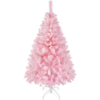 Yaheetech 124cm Künstlicher Weihnachtsbaum Tannenbaum Christbaum, Rosa | mit 208 flammhemmenden PVC-Spitzen & Faltbarem Metallständer Kunstbaum für Weihnachtsdekoration