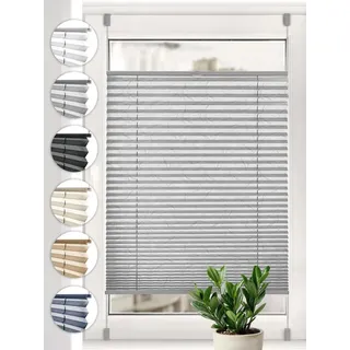 Sonello Plissee Crush Klemmfix ohne Bohren für Fenster & Tür Lichtschutz, blickdicht, Klemmfix, verspannt, ohne Bohren, 105cm x 200cm Grau Faltrollo, Easyfix, Sonnenschutzrollo grau 105 cm x 200 cm