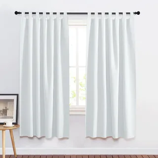 PONY DANCE Schlaufenschal 2er Set H 175 x B 140 cm Thermovorhang Hitzeschutz Blickdichte Gardinen mit Schlaufen Verdunklungsvorhänge Wohnzimmer Modern, Grau-weiß