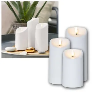 STAR TRADING LED-Kerze 3er Set LED Außen-Kerze 3D-FLAMME Timer warmweiß, warmweiß