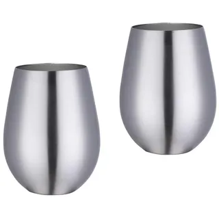 TUPMFG Silber Edelstahl Weingläser Ohne Stiel 2er Set für Rotwein & Weisswein, Bruchfest Camping Weinglas, Metallic Weinbecher, 500ML