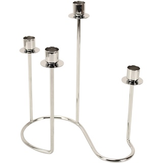 Kerzenständer 4 armig für Stabkerzen - Moderner Kerzenhalter aus Metall, Adventskranz (Silber)