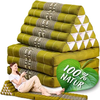 Namasdee Thaikissen XXL hoch 185x55x8cm mit 100% natürlicher Kapokfüllung (Grün/Elefanten)